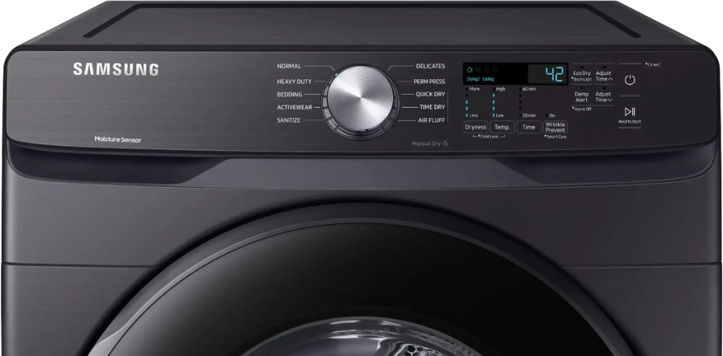 Samsung 7.5-cu ft Reversible side swing Stackable Electric Dryer (Fingerprint Resistant Black Stainless Steel) - DVE45T6000V/A3 (0B6N5BAX902458P)