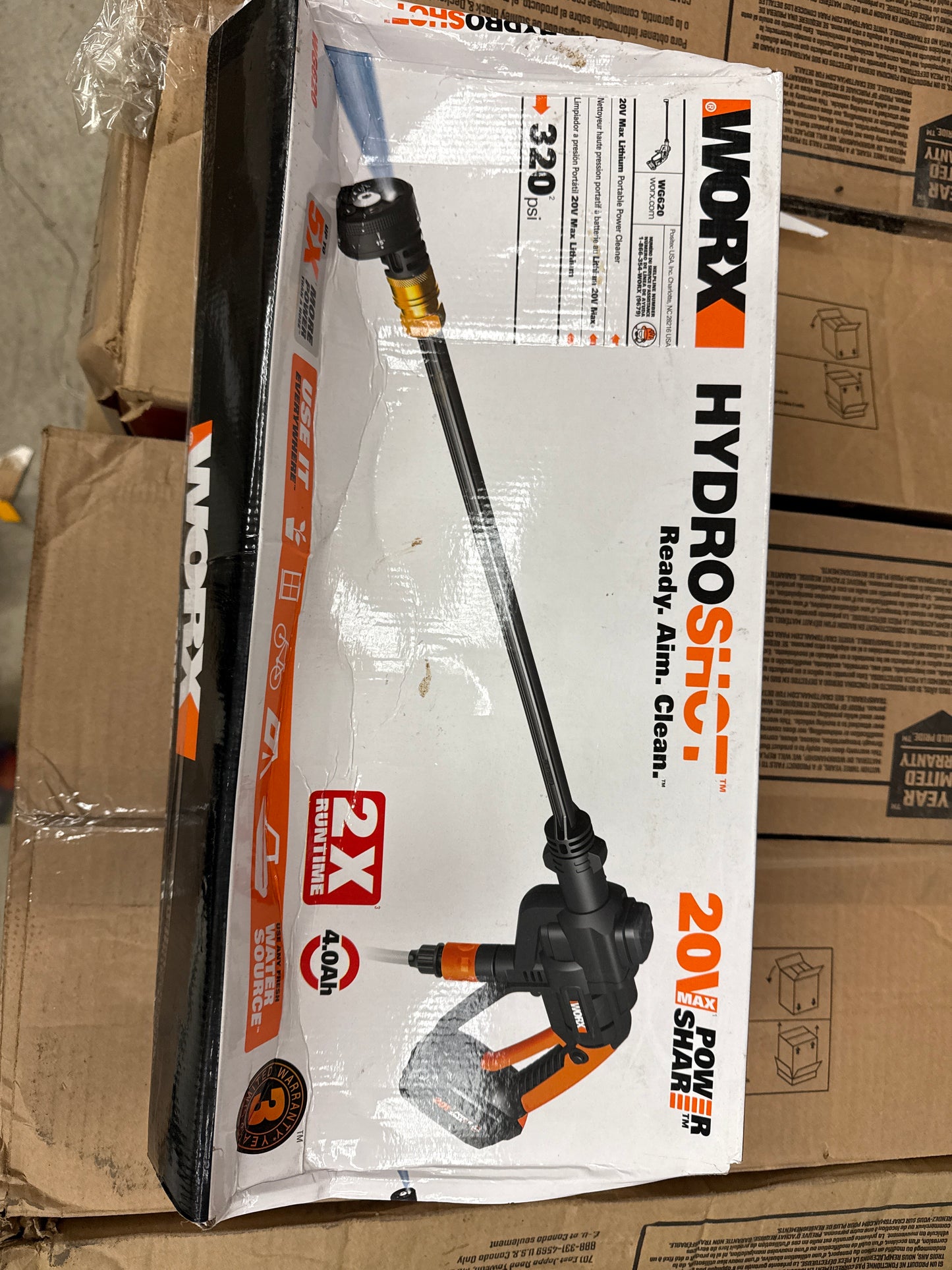 AC250026 WORX Hydroshot 20V Power Share 320 PSI Portable Power Cleaner -WG620 (Battery & Charger Included)
