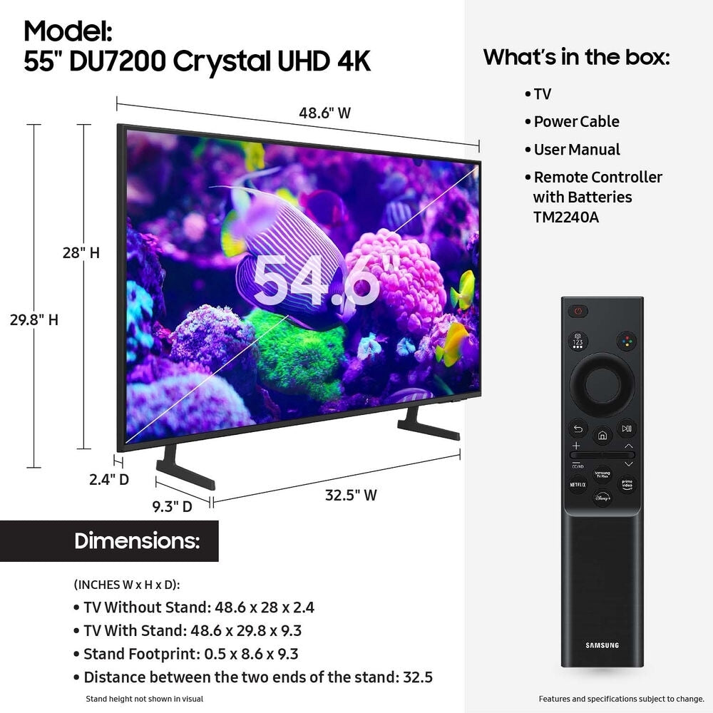 Samsung DU7200 Series 55" 4K HDR Smart LED TV UN55DU7200-R