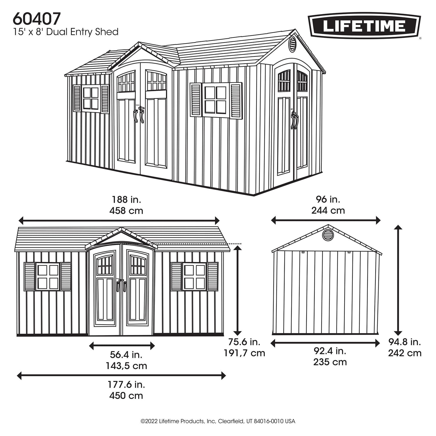 LIFETIME 15' X 8' SHED - 300443 MSRP-1899.99 BJF250014