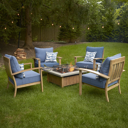 BJF250189 Berkley Jensen Crestwood 5-Pc. Outdoor Firepit Patio Chat Set - Blue
