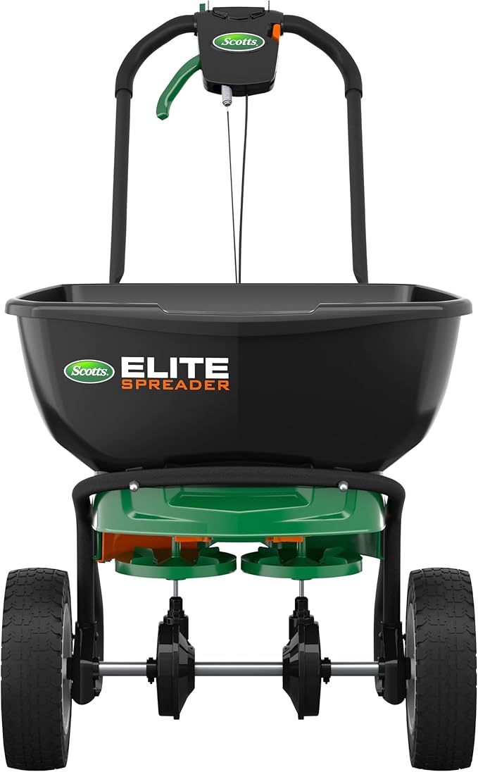 AC250128 Scotts Elite Spreader for Grass Seed, Fertilizer, Salt, Ice Melt, Durable Push Spreader Holds up to 20,000 sq.ft. Product