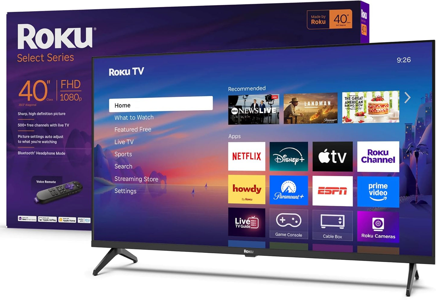 Roku Smart TV – 40-Inch Select Series, 1080p Full HD TV – Roku TV with Voice Remote – Flat Screen LED Television with Wi-Fi 40BA
