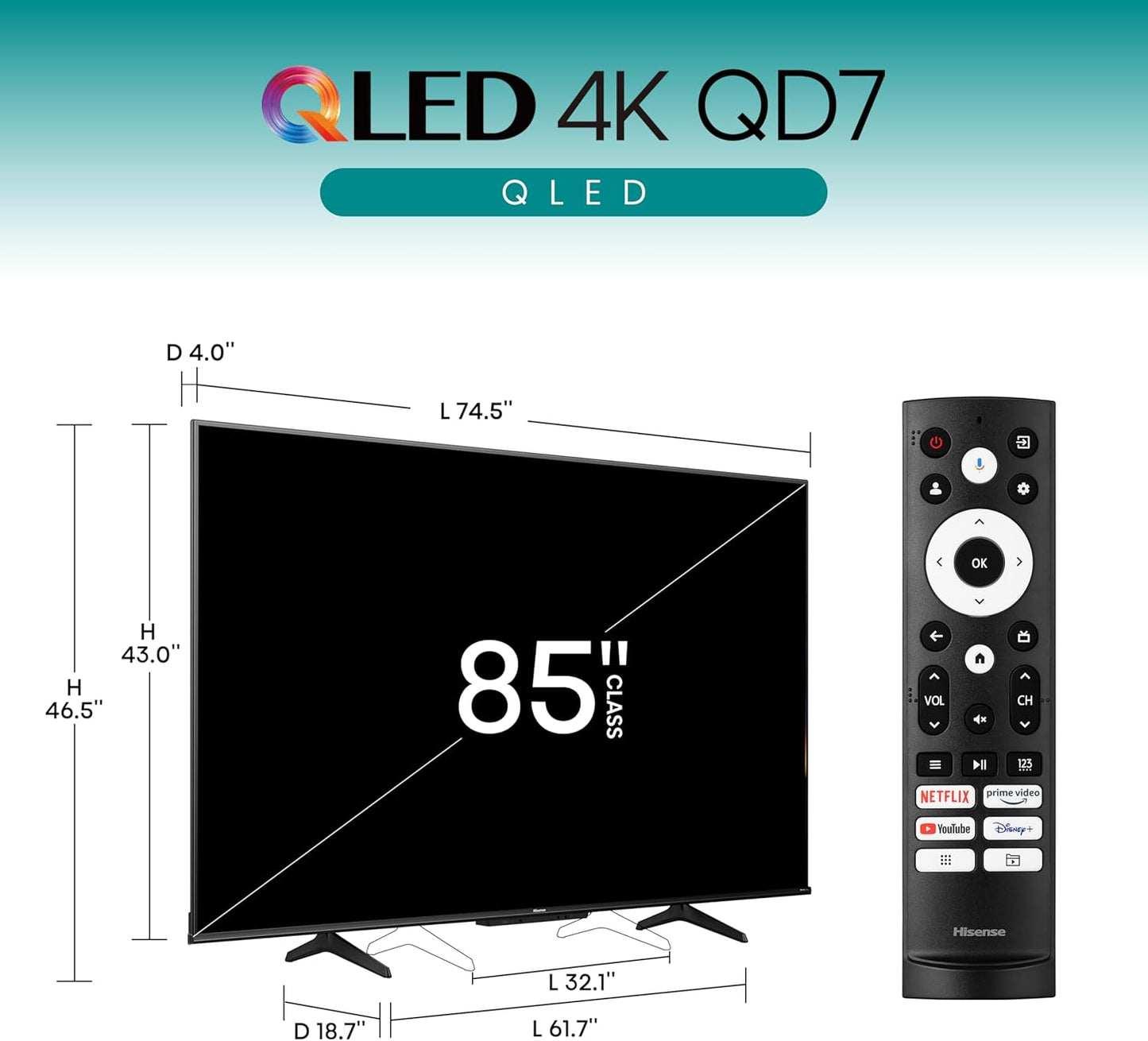 Hisense - 85" Class QD7 Series QLED 4K UHD Smart Google TV 85QD7N