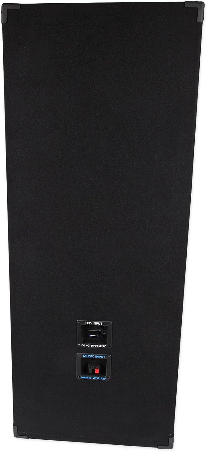 Technical Pro VRTX215 Double 15" 360W RMS, 1800W Peak Power, 2-Way Carpeted Cabinet Speaker with Steel Grill, Dual 15" Woofers, 4 Piezo Tweeters, 8 Ohms Impedance, 45Hz-20kHz VRTX215LED_SP-C