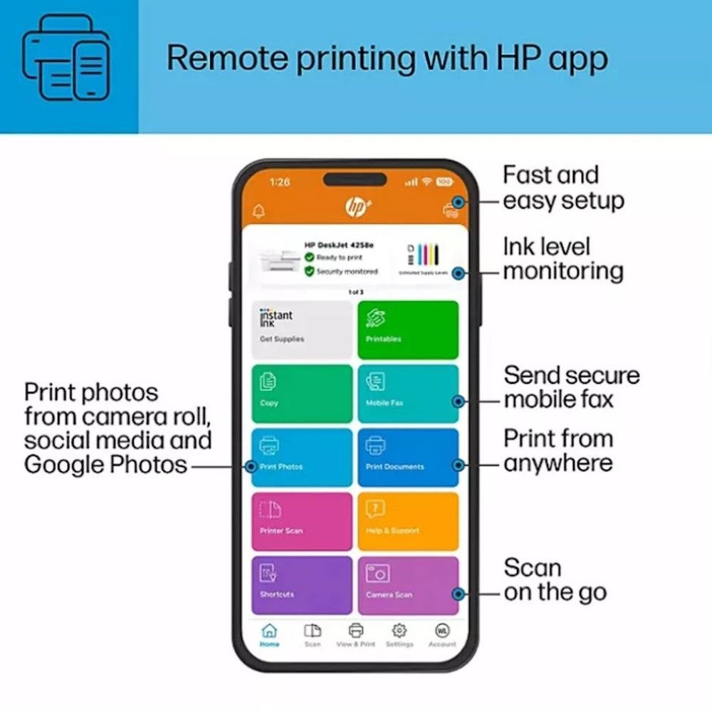 HP DeskJet 4258e All-in-One Printer 4800dpi White, Reliable dual-band Wi-Fi, for Windows/Mac 60K45A1H3-CD