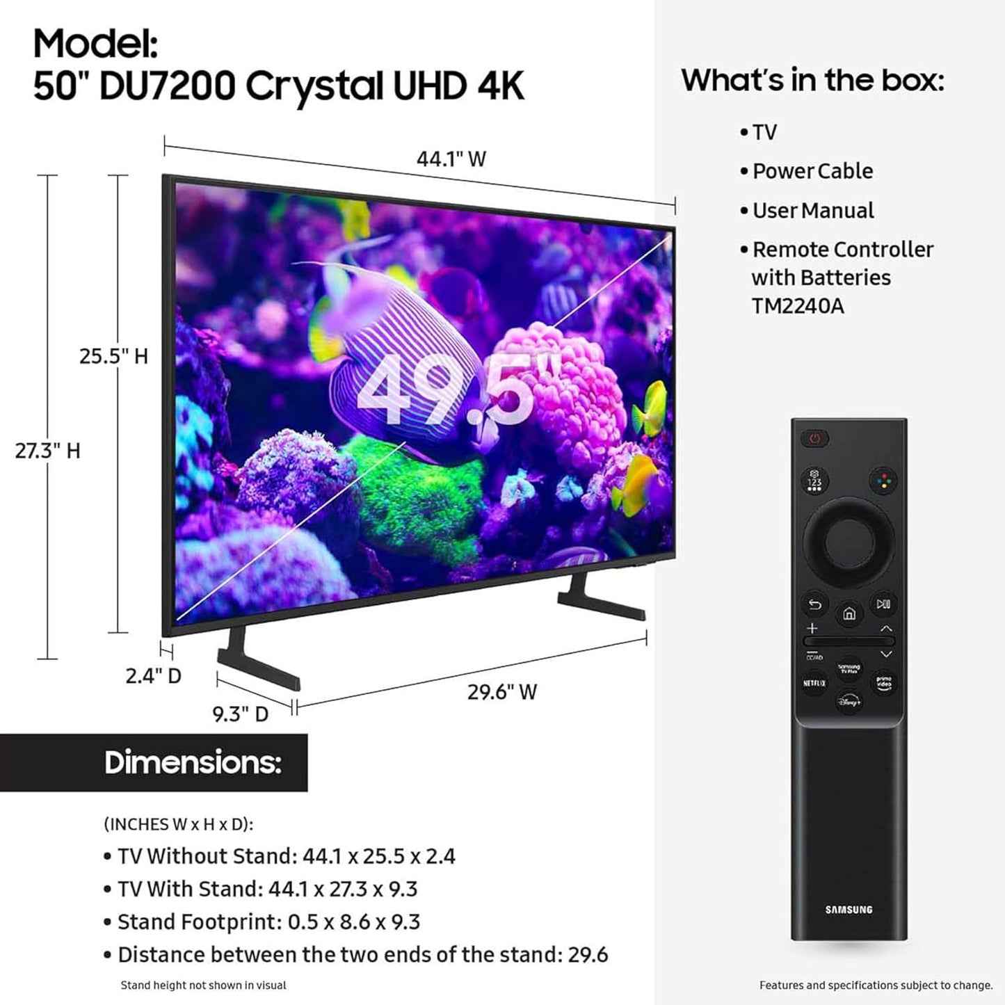 Samsung - 50" Class DU7200 Series Crystal UHD 4K Smart Tizen TV UN50DU7200-R