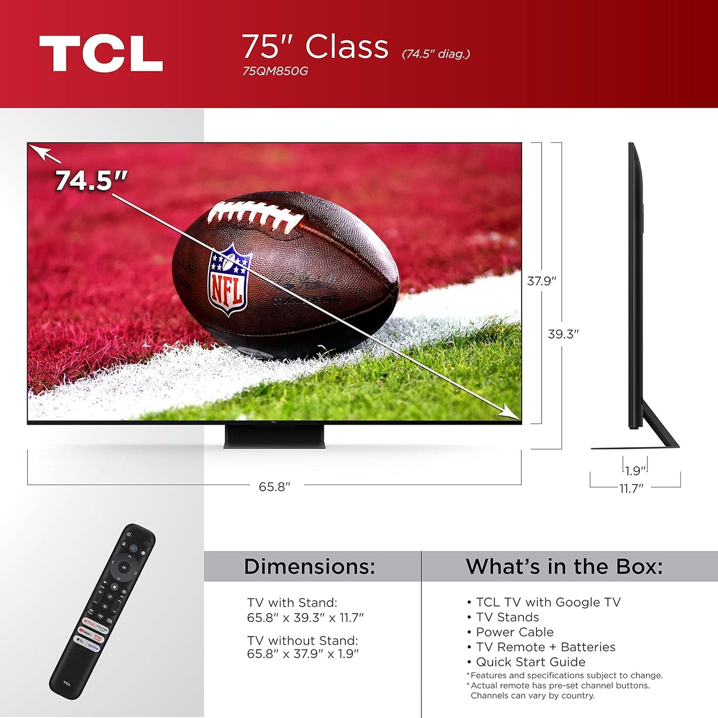 TCL - 75" Class QM8-Series 4K UHD HDR QD-Mini LED Smart Google TV