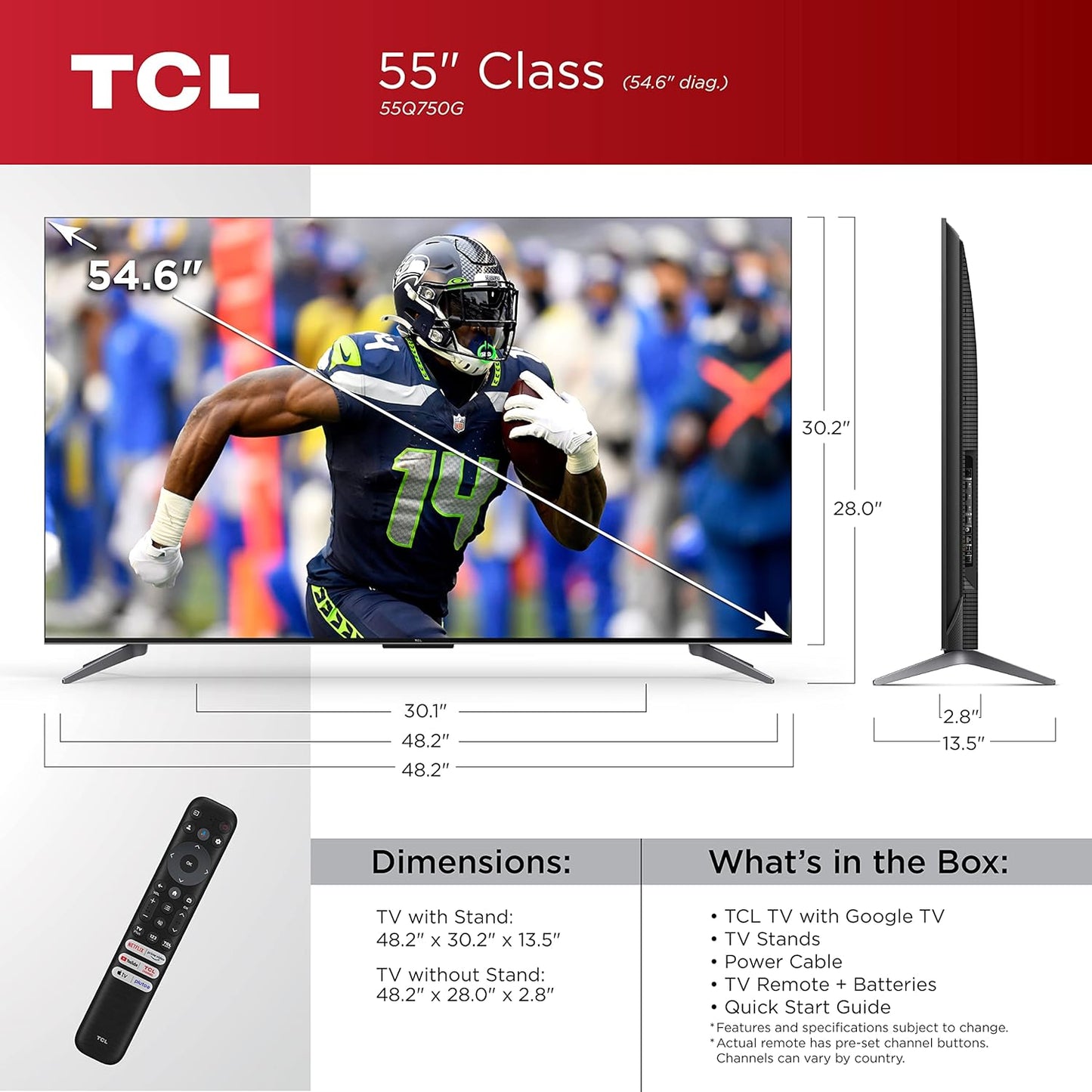 TCL 55" 4K QLED Full Array Local Dimming HDR Smart TV with Google TV 55Q750G