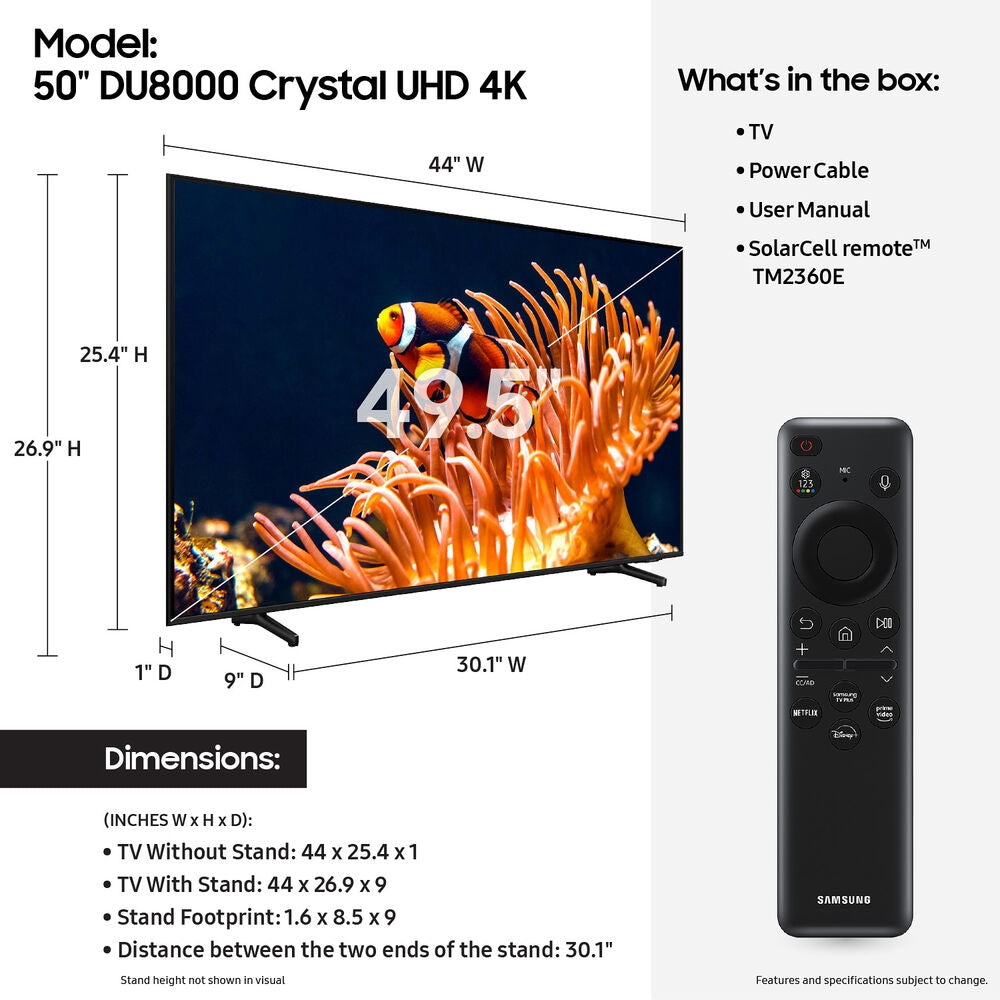 Samsung DU8000 Series 50" 4K HDR Smart LED TV UN50DU8000FXZA