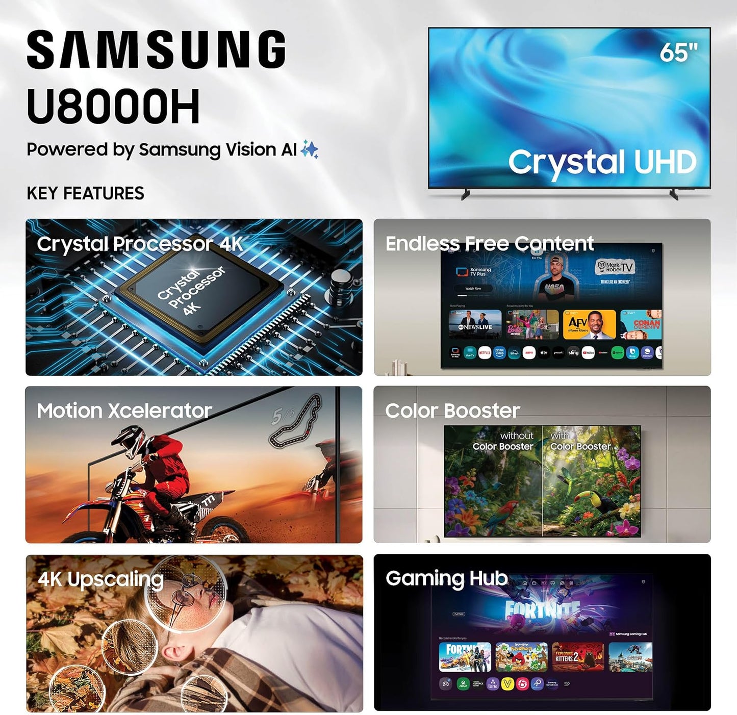 Samsung 65-Inch Class U8000H Series Crystal UHD, 4K, Smart TV UN65U8000H-R