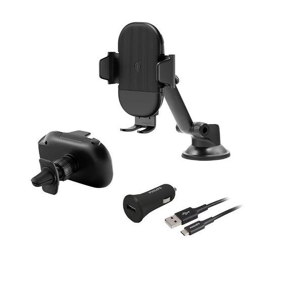 Philips 3-in-1 Car Charging Kit Black, 15W Qi-enabled mounting cradle DLP6543CC37