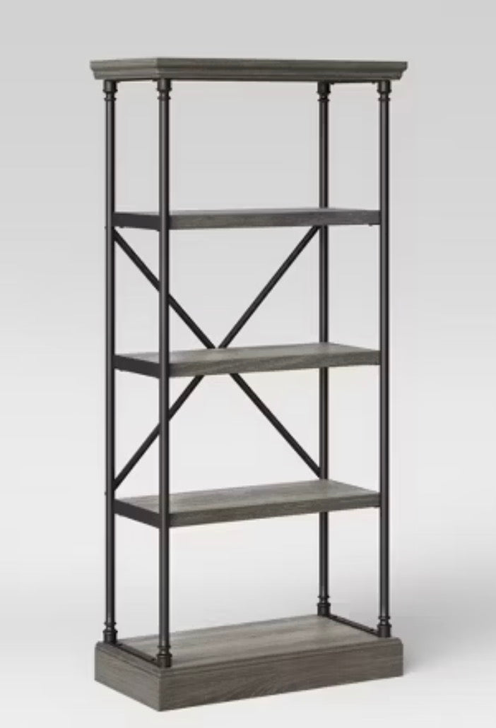 AC260244 65" Conway Cast Iron Bookshelf Gray - Threshold: Industrial 4-Tier Metal Frame, Open Design, MDF Shelves