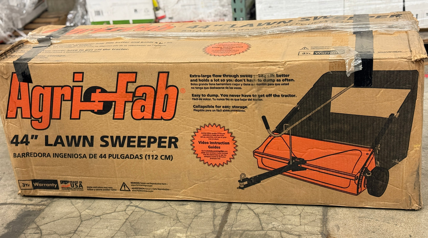 AC250102 Agri-Fab 45-0492 44" Tow-Behind Lawn Sweeper, 25 cu. ft Hopper Bag Capacity; Leaf & Grass Catcher, with Adjustable Brush Height and Dump From Seat Handle