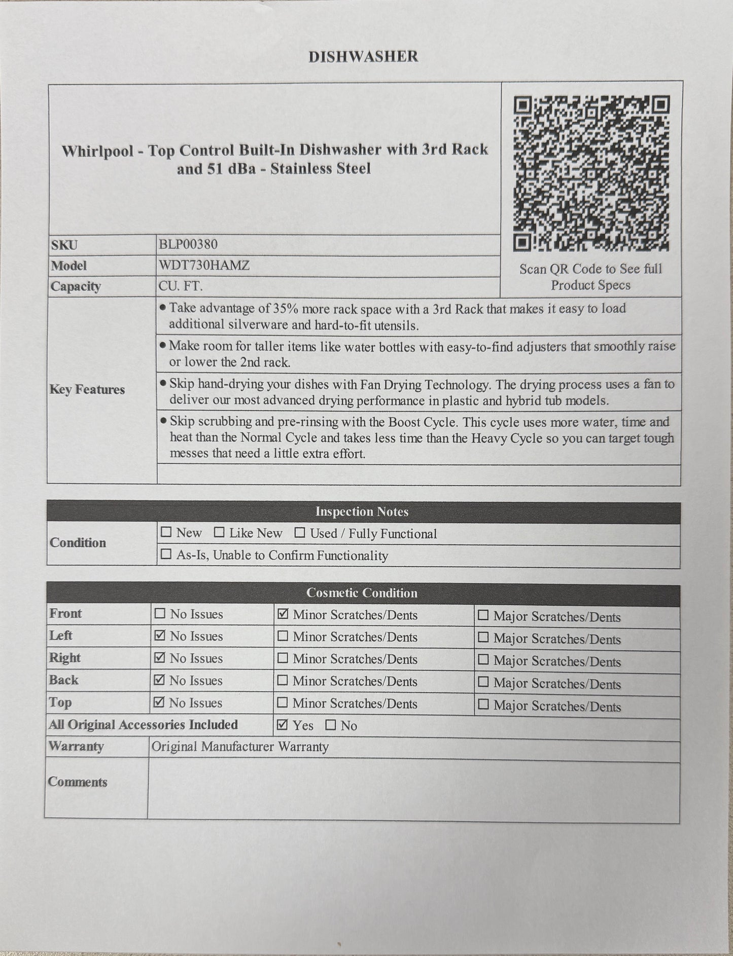 BLP00380 - Whirlpool - Top Control Built-In Dishwasher with 3rd Rack and 51 dBa - Stainless Steel