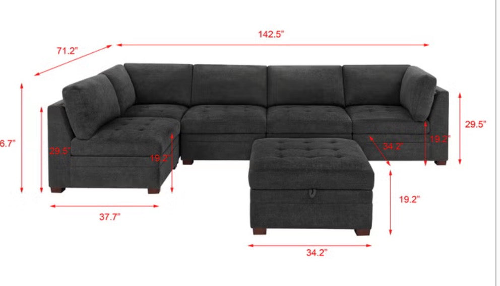 CS260009 Tisdale Modular Sectional 6-piece Dark Gray with Storage Ottoman