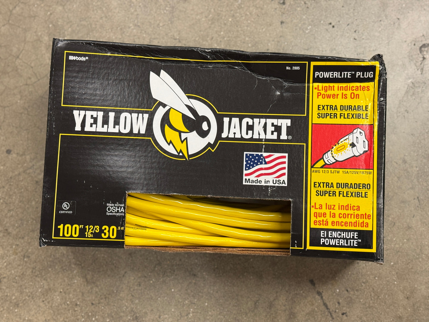 AC250101 Yellow Jacket 100 Ft. 12/3 Sjtw Outdoor Heavy-Duty Extension Cord W/ Power Light Plug