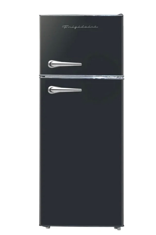 AC260218 EFR786 Frigidaire Retro Apartment Size Refrigerator with Top Freezer - 2 Door Fridge with 7.5 Cu Ft of Storage Capacity, Adjustable Spill-Proof Shelves, Door & Crisper Bins, Black