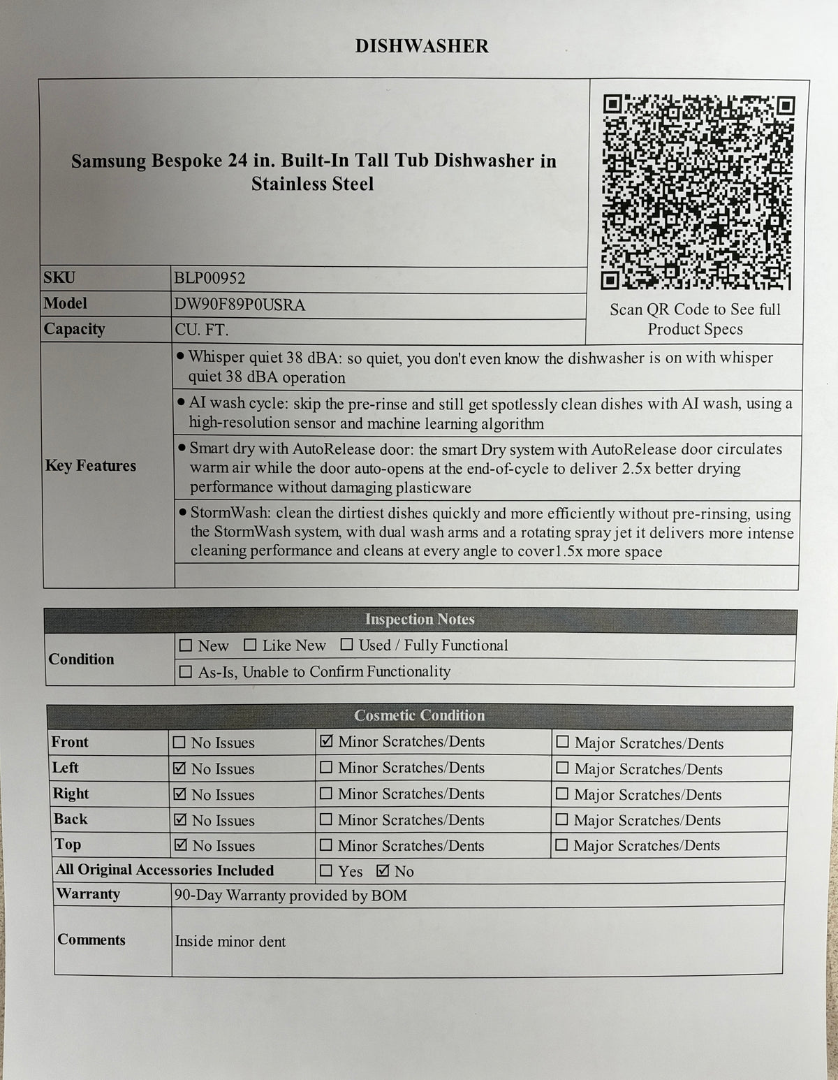 BLP00952 - Samsung Bespoke 24 in. Built-In Tall Tub Dishwasher in Stainless Steel - DW90F89P0USRA