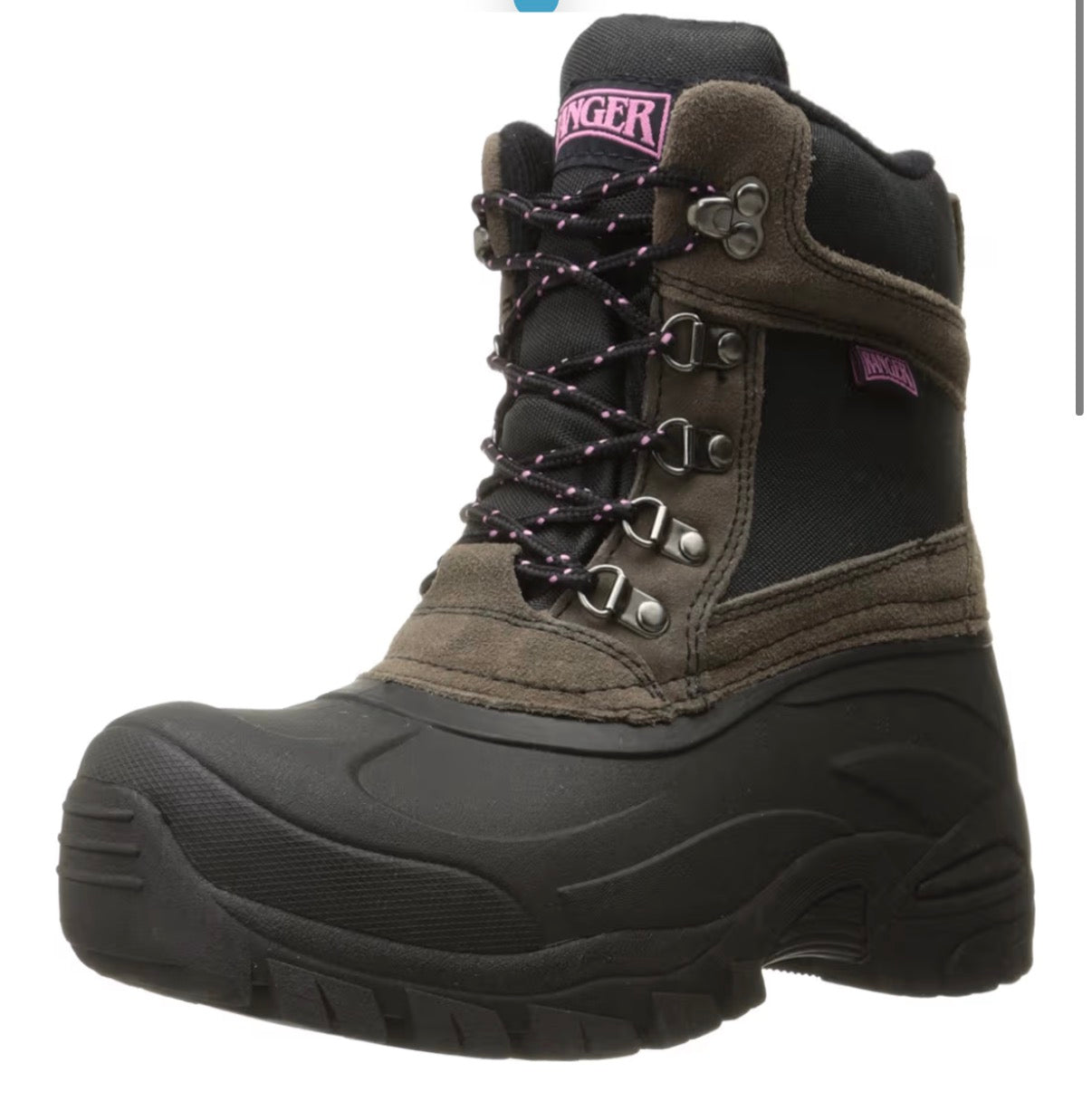AC250974 Ranger Cabot 6" Women's Suede Thinsulate Winter Boots, Charcoal Gray & Pink