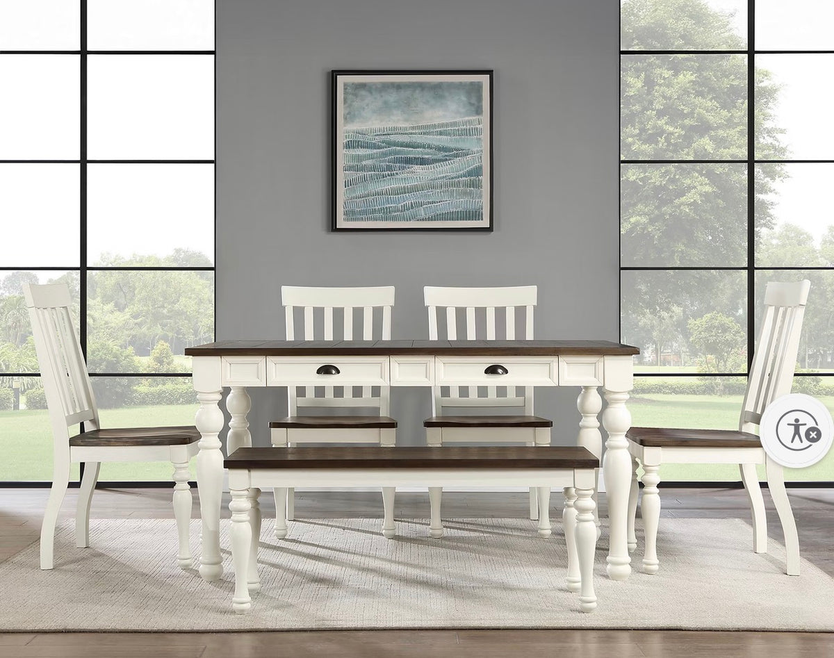 BJF250518 Joanna 6-Pc. Farmhouse Dining Set - Two-Tone Ivory/Mocha