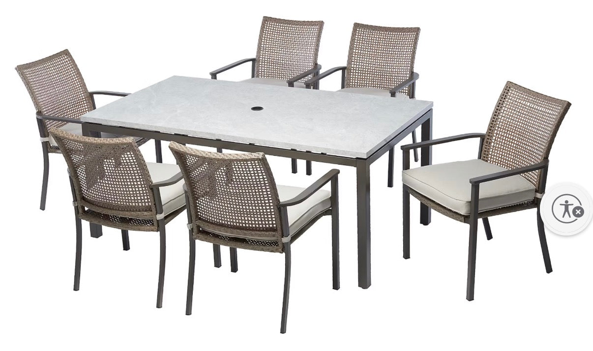 BJF250339 Berkley Jensen Oak Crest 7-Pc. Outdoor Metal Dining Set