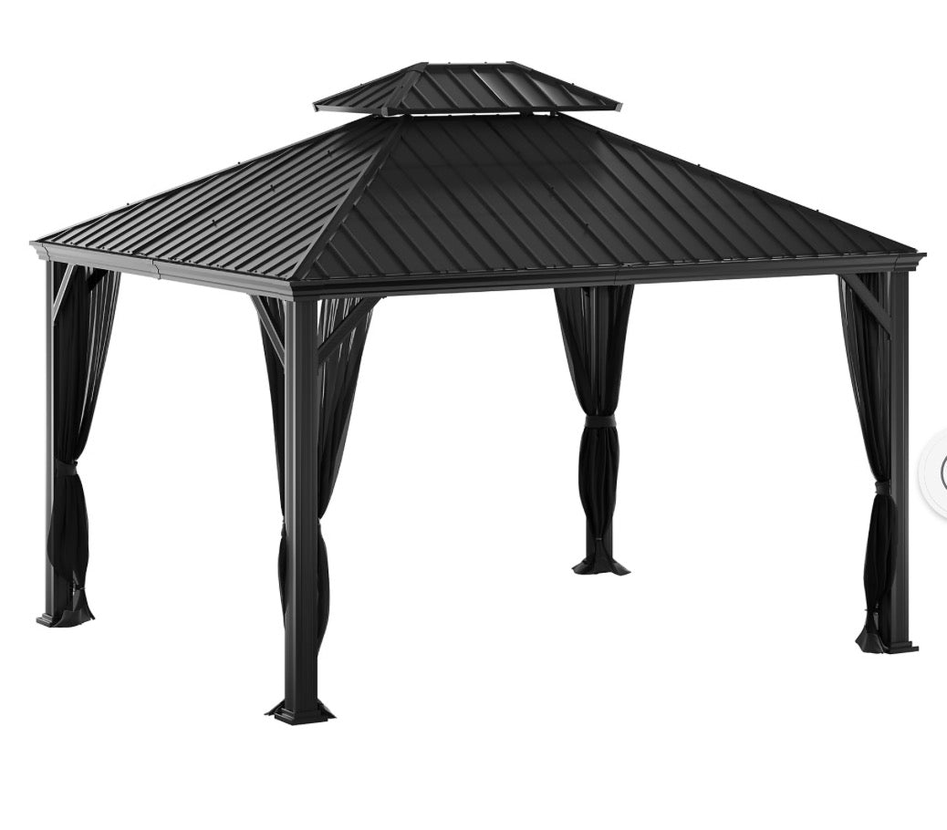 BJF250321 SunVilla Clara 10' x 12' Steel/Aluminum Hard Top Gazebo with Netting