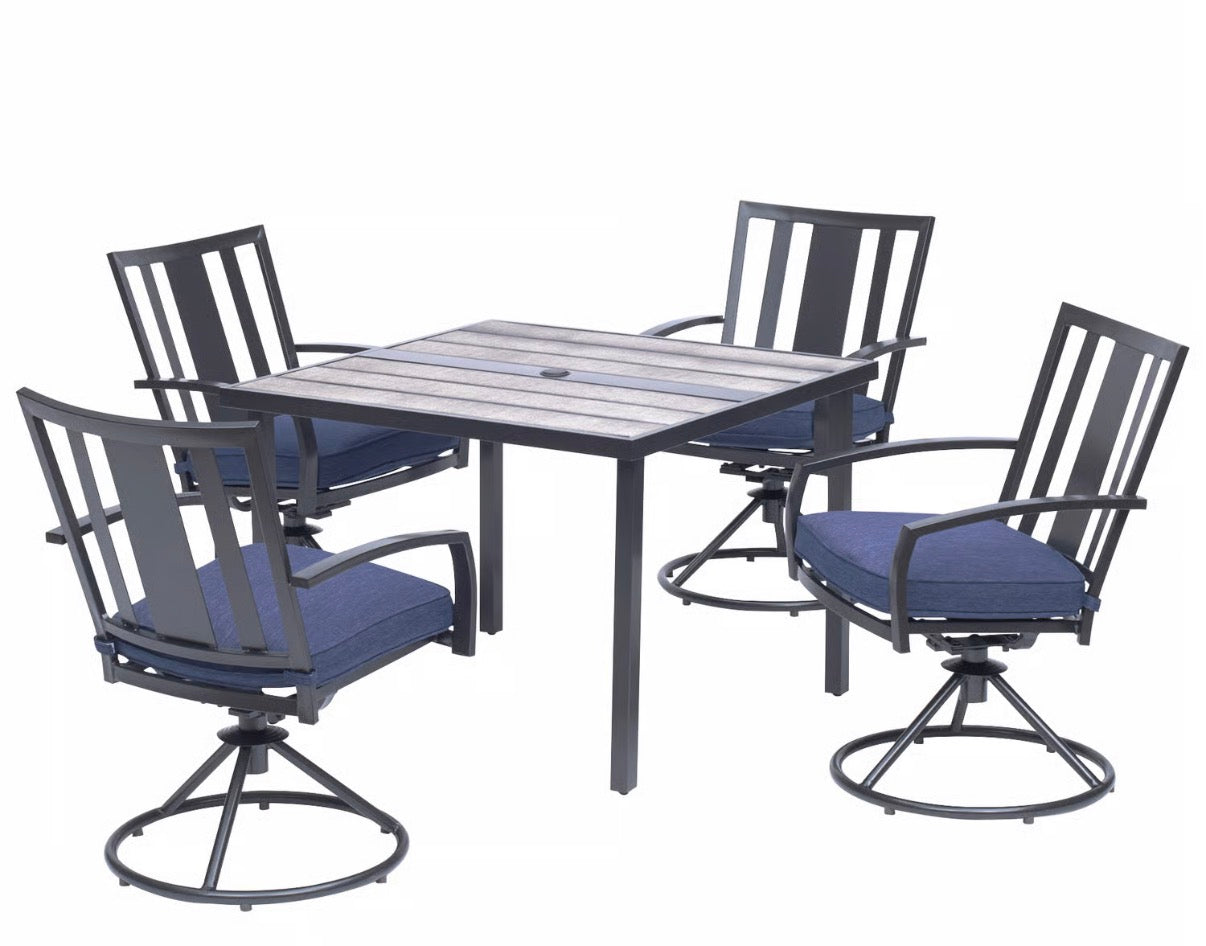 AC260249 Living Accents Waterville 5 pc Black Steel Dining Set Navy Blue