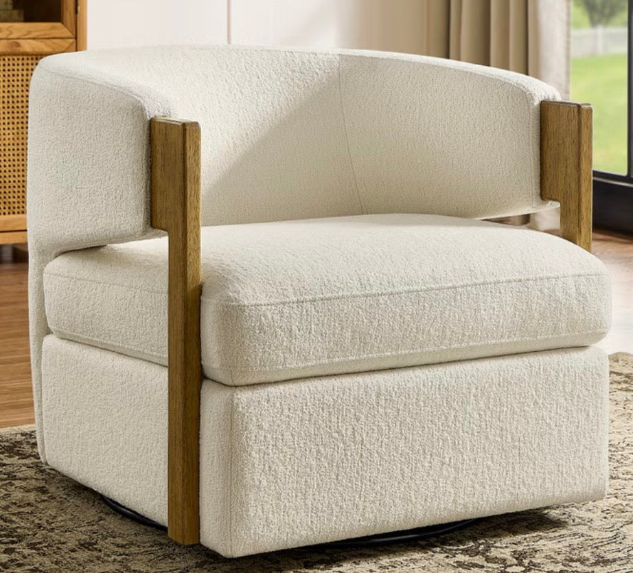 CS260054 Henredon Wynn Fabric Swivel Chair with Wood Arms