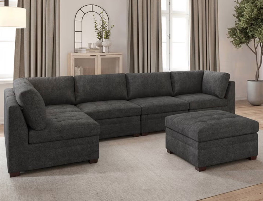 CS260050 Thomasville Tisdale Modular Sectional 6-piece Dark Gray with Storage Ottoman