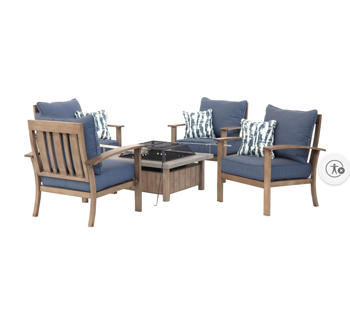BJF250285 Berkley Jensen Crestwood 5-Pc. Outdoor Firepit Patio Chat Set - Blue