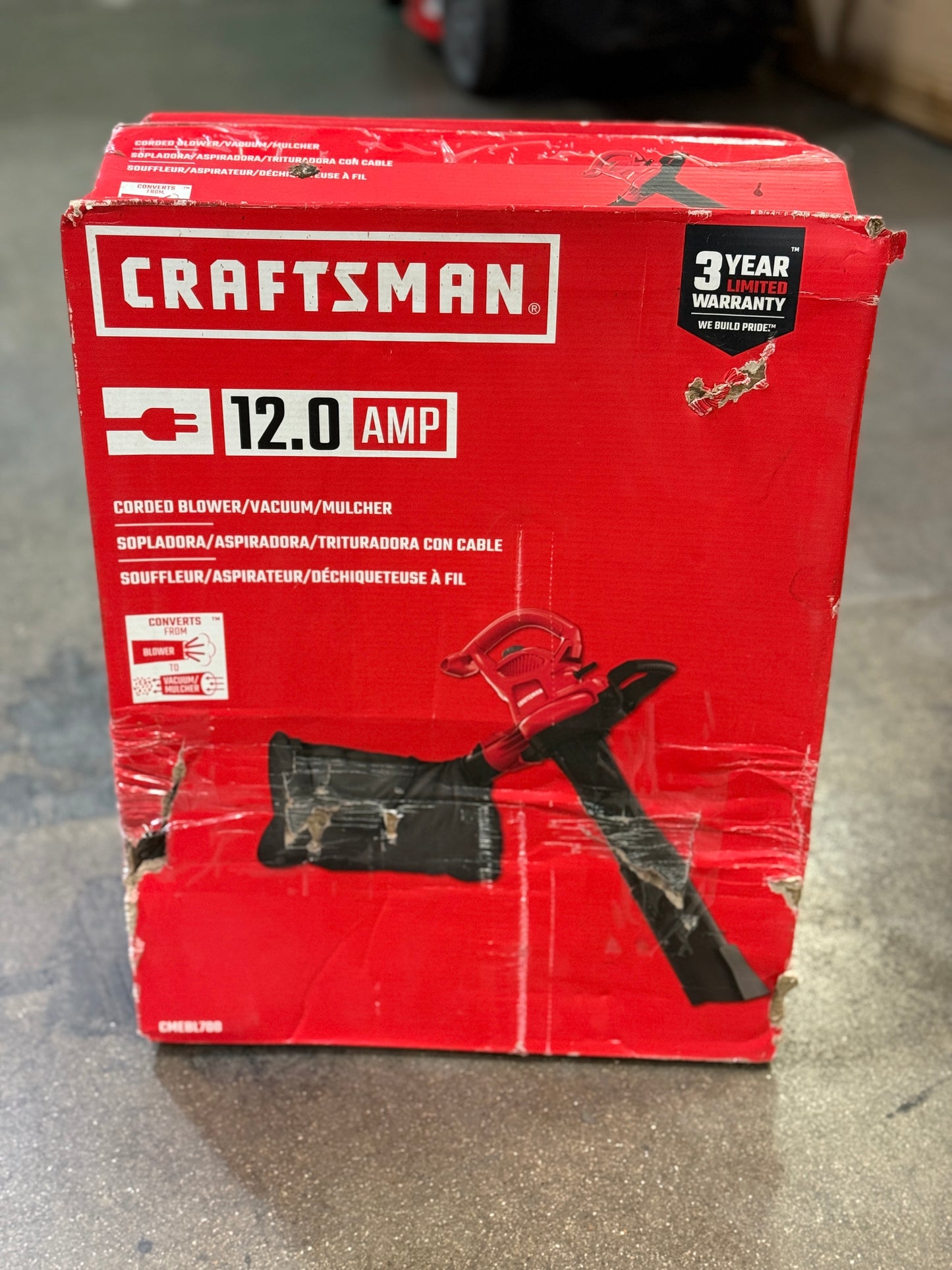 AC250090 CRAFTSMAN 3-in-1 Leaf Blower, Leaf Vacuum and Mulcher, Up to 230 MPH, 12 Amp, Corded Electric - CMEBL700