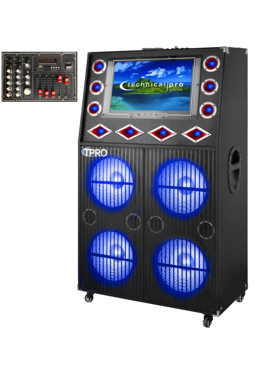 Technical Pro 4 x 12 Bluetooth Speaker with 19 DVD Screen & Explosive Sound & Lights XDROID-R