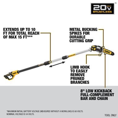 AC250201 DEWALT 20V MAX 8in Pole Saw (Bare Tool)