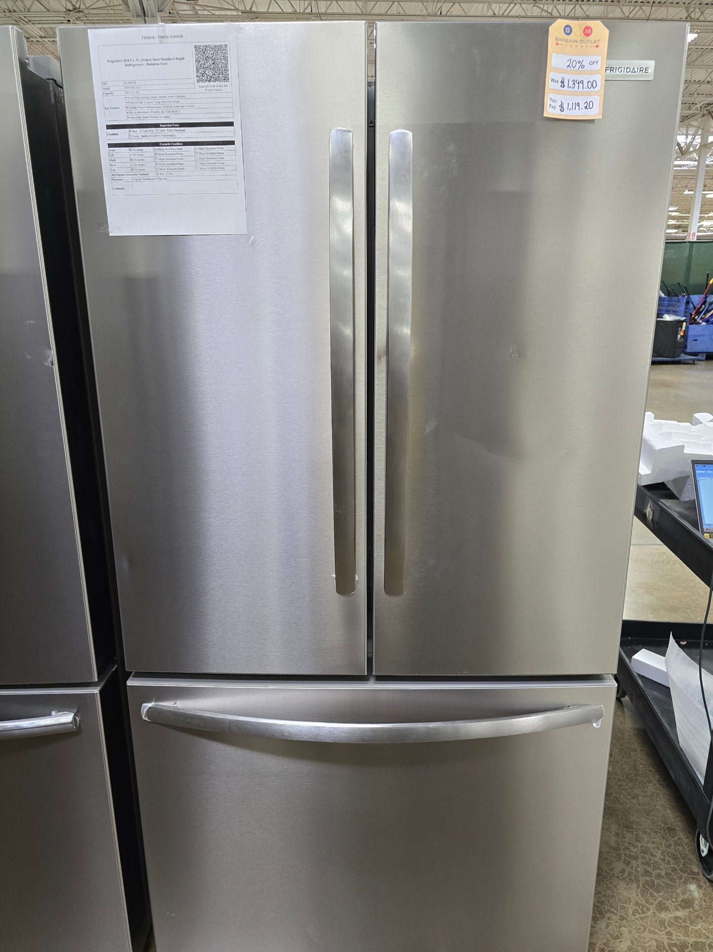 Frigidaire - 36 in 28.8 cu. ft. Standard Depth French Door Refrigerator in with Internal Water Dispenser - Stainless Steel - FRFN2813AF- SN 4A43810384