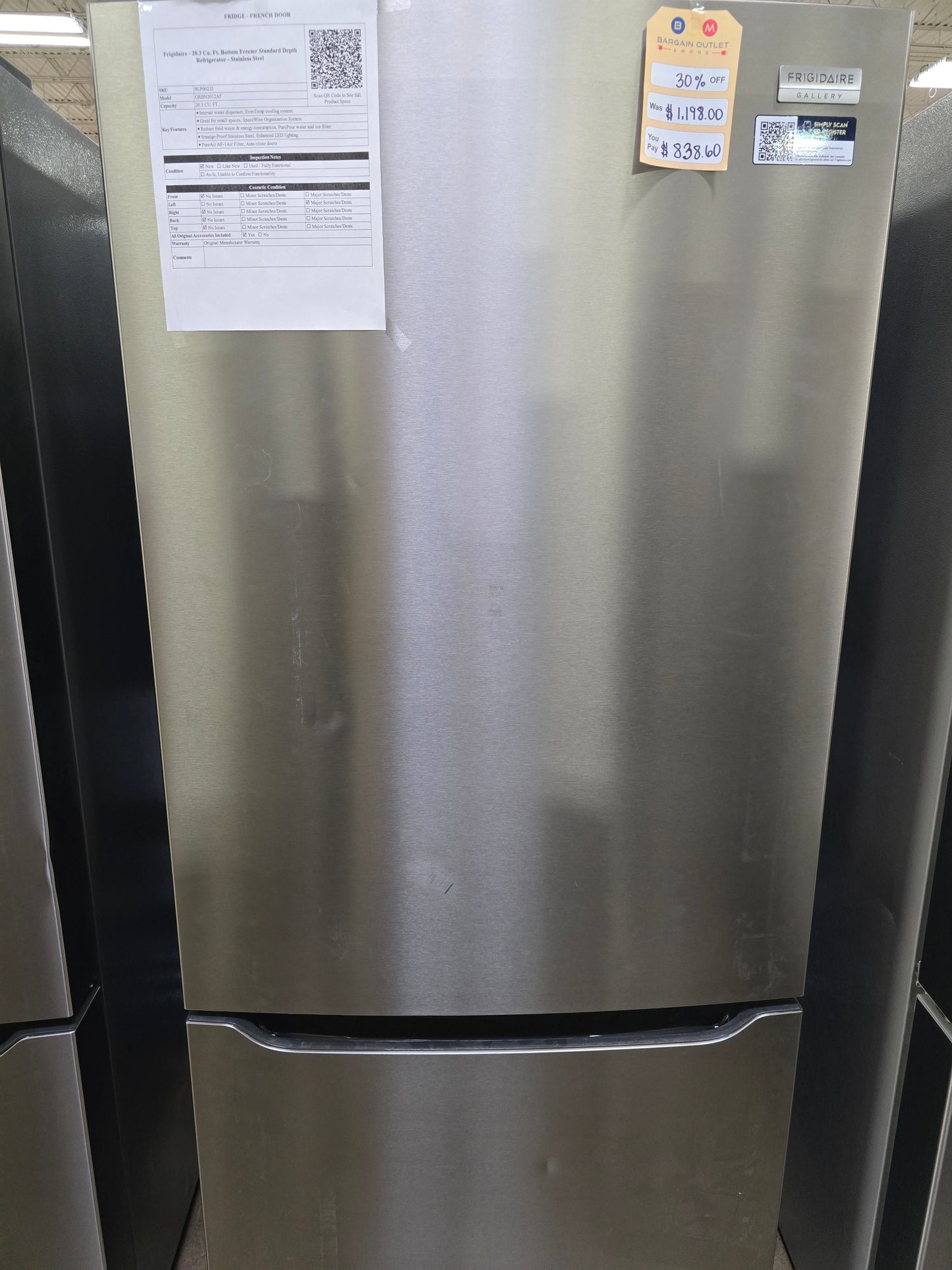 Frigidaire - Gallery 28.8 Cu. Ft. Standard-Depth French Door Refrigerator - Stainless Steel - GRBN2012AF- SN 1K42376658