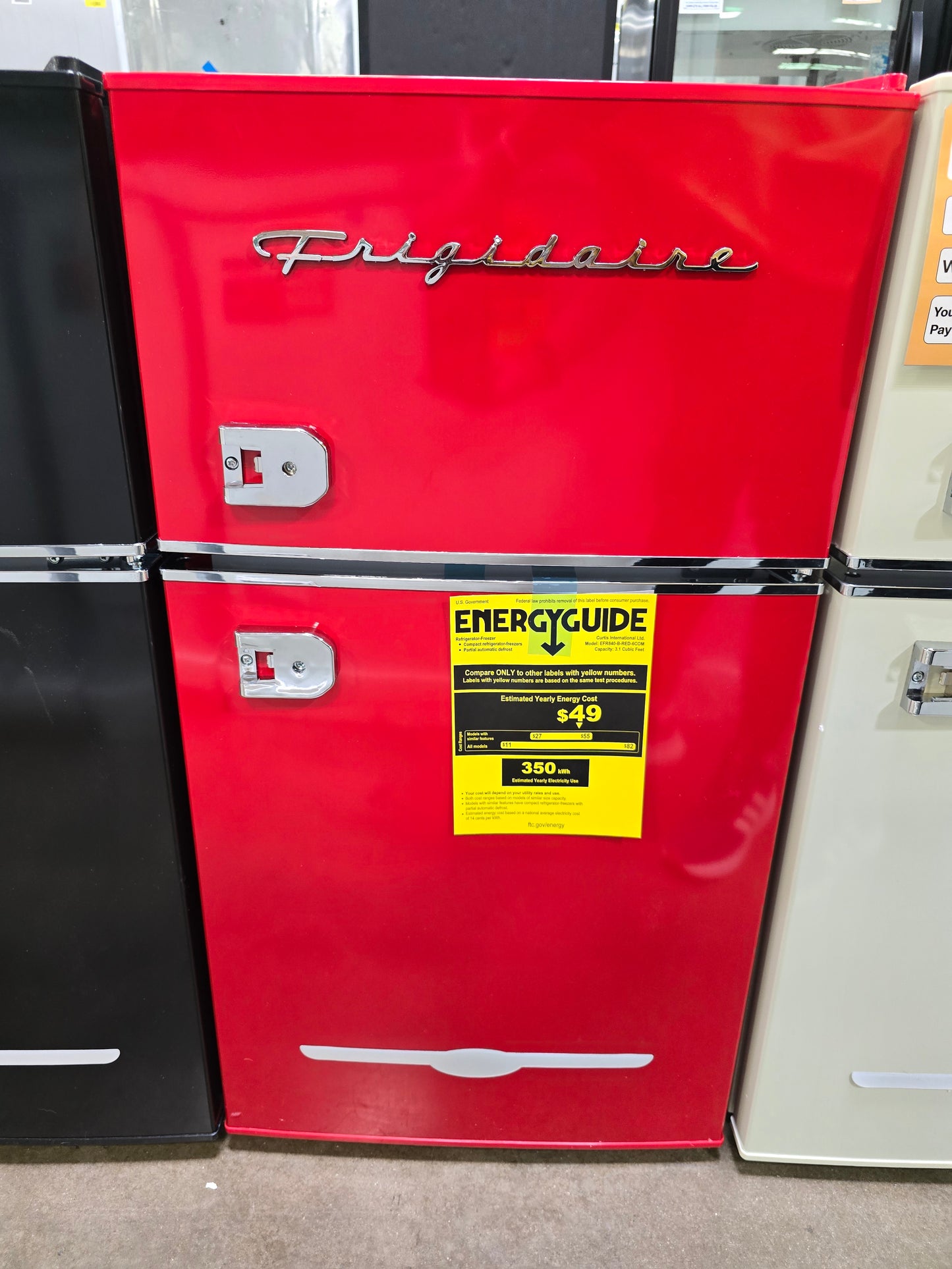 Frigidaire 3.2 cu ft 2 Door Retro Fridge w Side Bottle: Compact Mini Refrigerator.