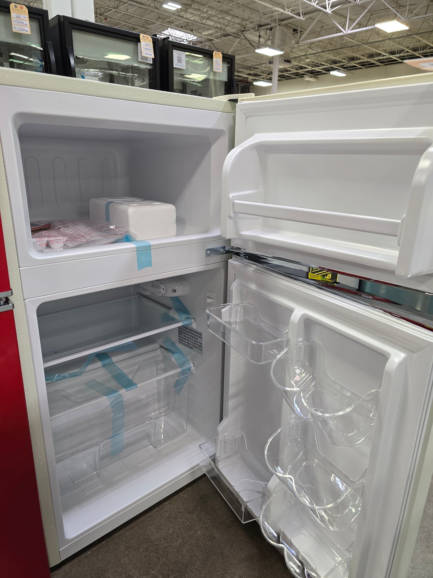 Frigidaire 3.2 cu ft 2 Door Retro Fridge w Side Bottle: Compact Mini Refrigerator.