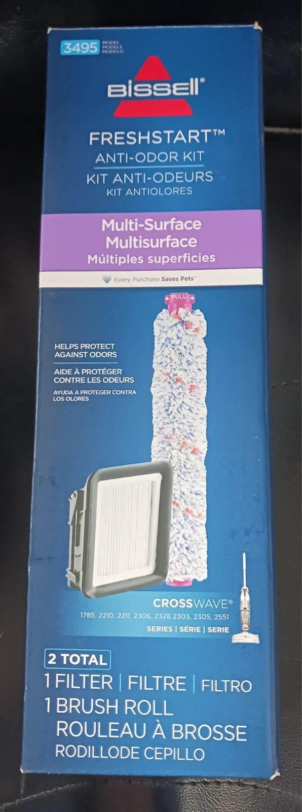 AC250927 Bissell 3495 Multi Surface Brush Roll And Filter Anti-Odor Kit For Crosswave NIB