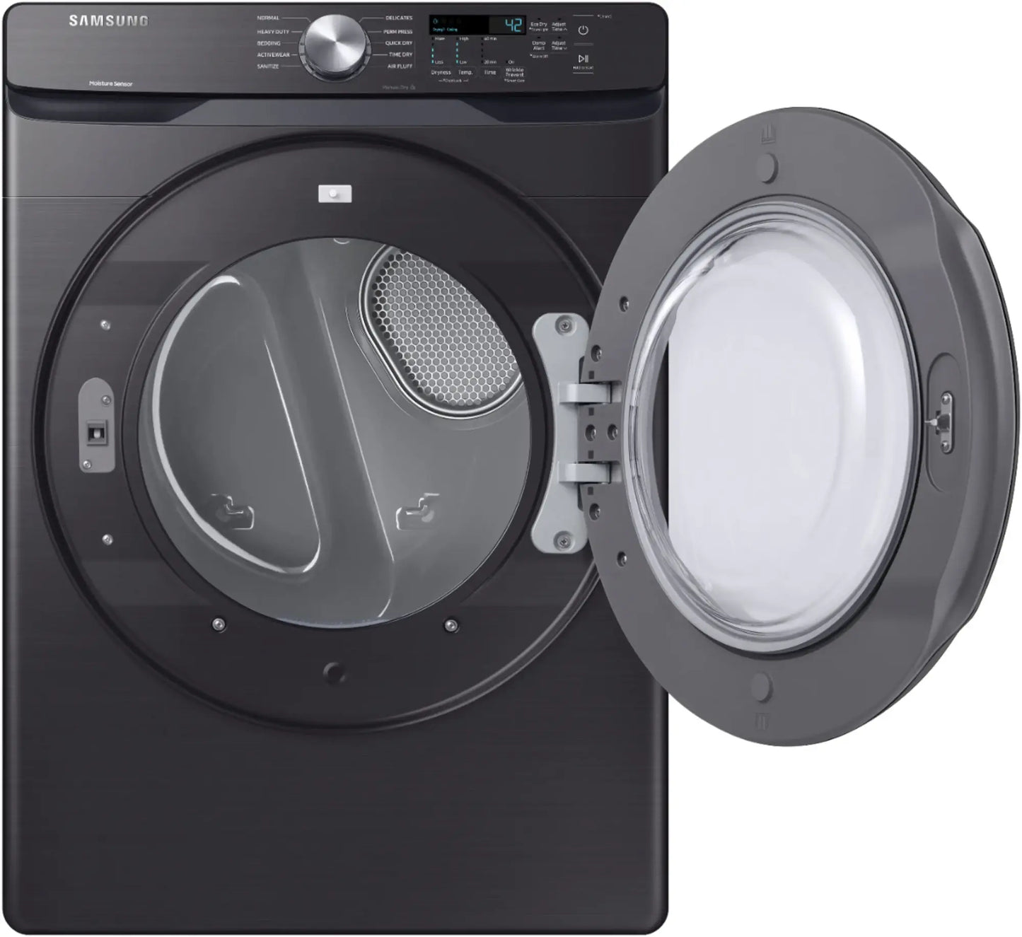 Samsung 7.5-cu ft Reversible side swing Stackable Electric Dryer (Fingerprint Resistant Black Stainless Steel) - DVE45T6000V/A3 (0B6N5BAX902458P)