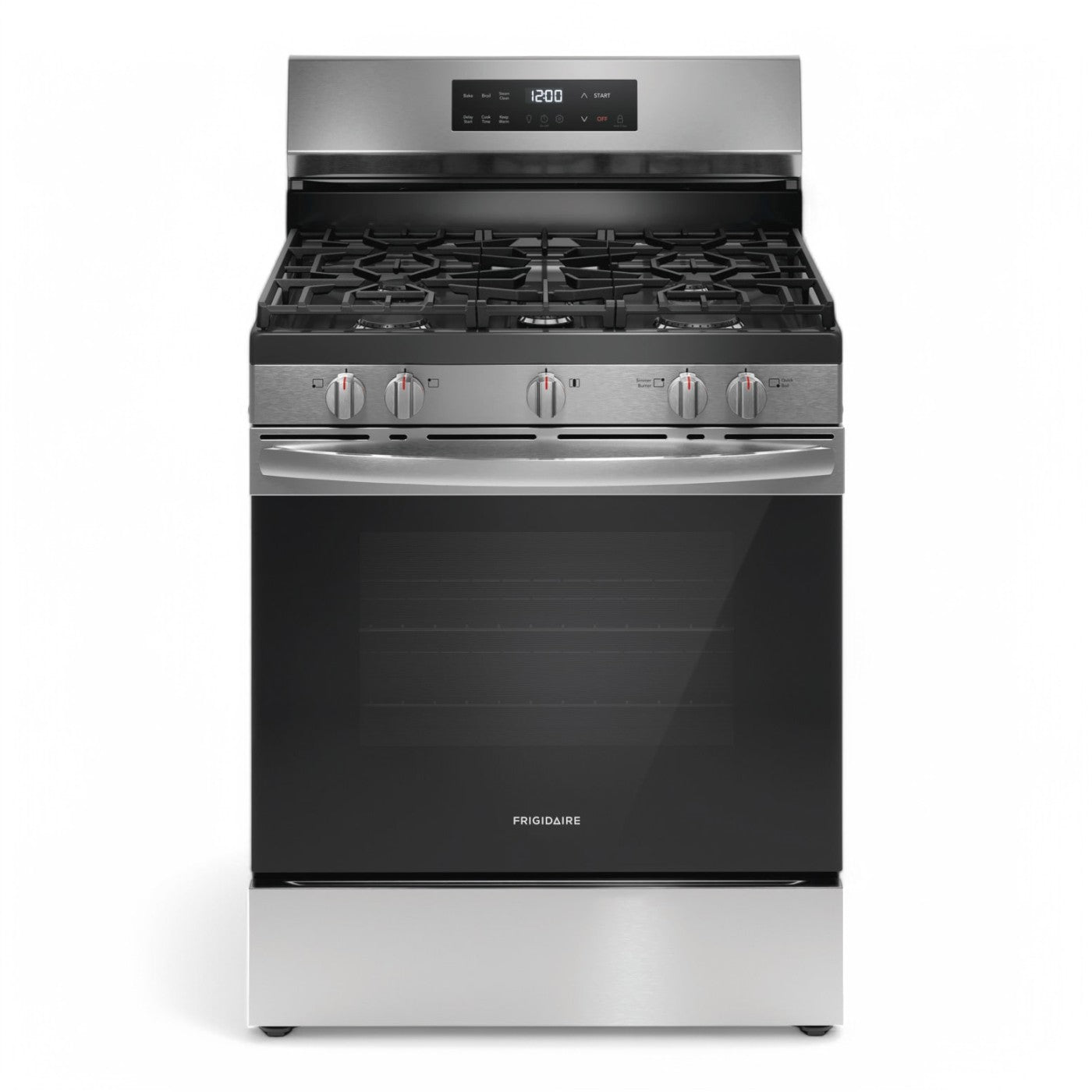 Frigidaire - 30 in. 5 Burner Front Control Gas Range with Steam Clean - Stainless Steel - FCRG3062AS- SN VF40417800