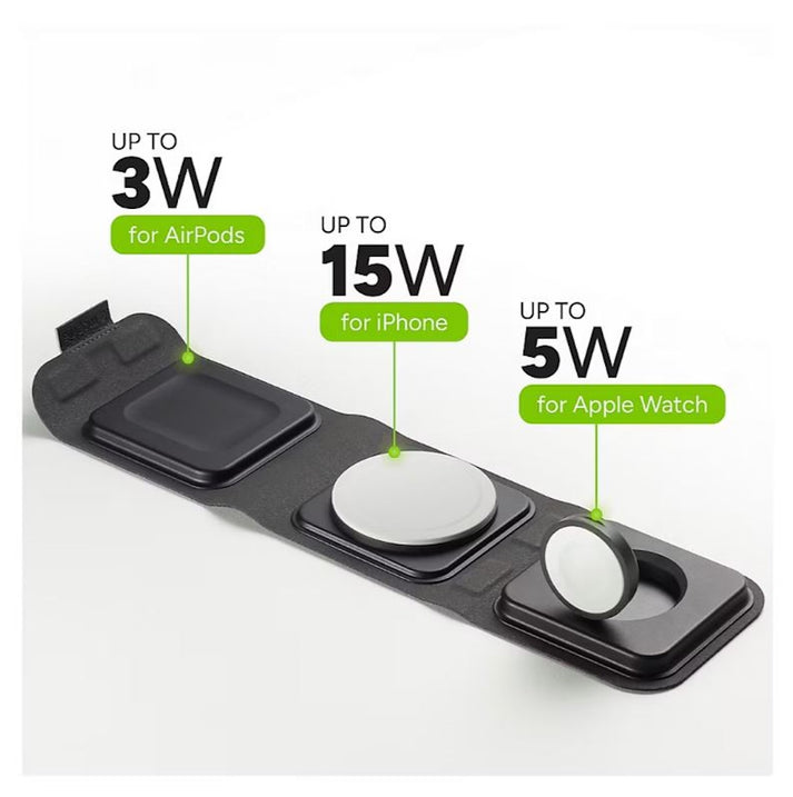 Mophie 3-in-1 Travel Charger with MagSafe, Portable Wireless Charging Hub, Built-in magnetic Apple Watch Charger - WRLS-TRIFOLD-MS-WATCH-A 401315418