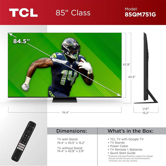 TCL - 85" Class QM7-Series 4K UHD HDR QD Mini LED Smart Google TV 85QM751G-O