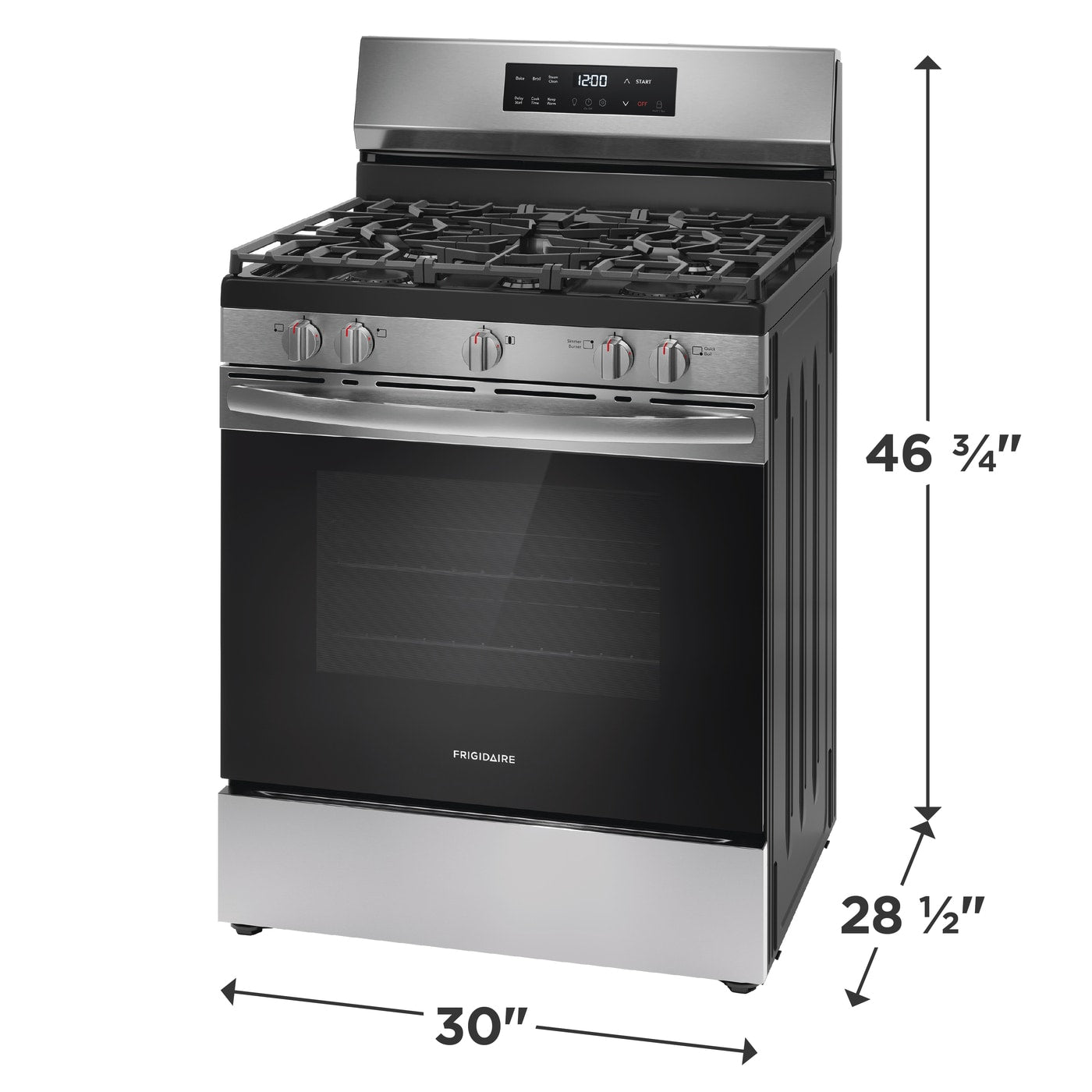 Frigidaire - 30 in. 5 Burner Front Control Gas Range with Steam Clean - Stainless Steel - FCRG3062AS- SN VF40417800