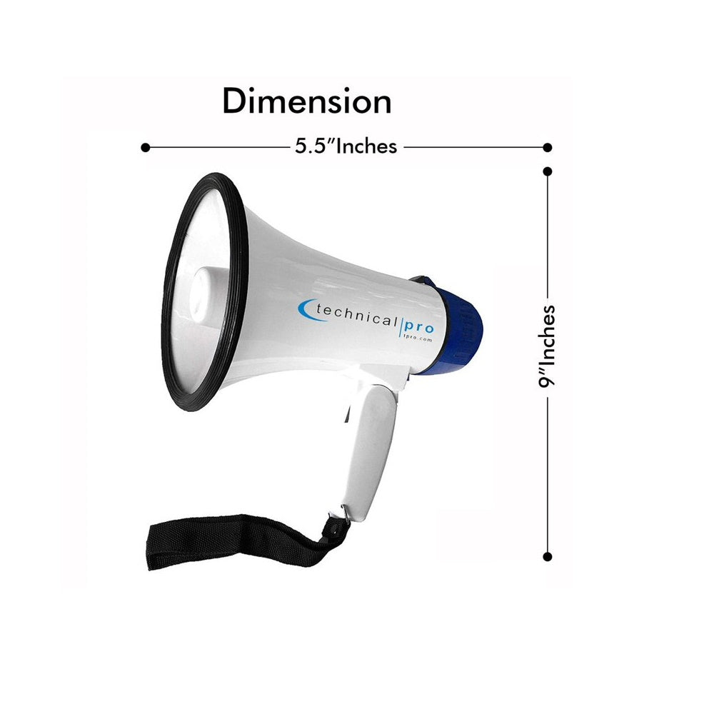 Technical Pro MPH20BL 20W Portable Megaphone with Siren, 300M Voice Range Blue Bullhorn