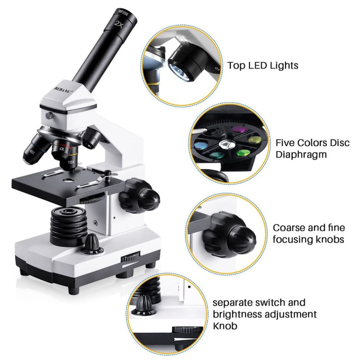 BEBANG 100X-2000X Microscopes for Kids Students Adults with Slides Set, Phone Adapter