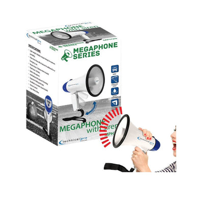 Technical Pro MPH20BL 20W Portable Megaphone with Siren, 300M Voice Range Blue Bullhorn