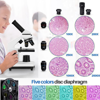 BEBANG 100X-2000X Microscopes for Kids Students Adults with Slides Set, Phone Adapter