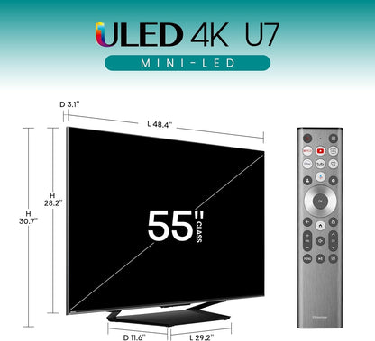 Hisense - 55" Class U7 Series Mini-LED 4K UHD QLED Smart Google TV  55U7N-C