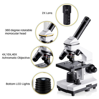 BEBANG 100X-2000X Microscopes for Kids Students Adults with Slides Set, Phone Adapter